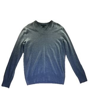Banana Republic Sweater Mens Large Gray 100% Merino Wool V Neck Pullover